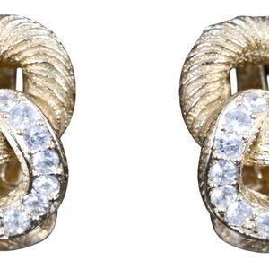 Christian Dior Vintage Gold Knot Rhinestone Clip Earrings Signed Designer Rare